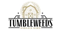 Logo of Tumbleweeds Bargain Barn with a barn illustration and the year 2021.