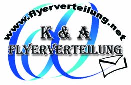 Logo mit der Aufschrift "www.flyerverteilung.net K & A FLYERVERTEILUNG" und einem Briefumschlag.