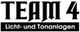 Logo mit Text: "TEAM 4 Licht- und Tonanlagen", schwarz-weiß gestaltet.