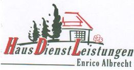 Logo mit Haus, Bäumen und Text: "Haus Dienstleistungen Enrico Albrecht".