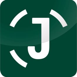 Grünes Icon mit einem weißen "J" in der Mitte und gebogenen Linien drumherum.