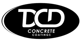 Black oval logo with "DCD Concrete Coatings" in white text.