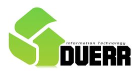 Grünes Logo mit geometrischen Formen und Text: "Information Technology Duerr".