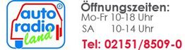 Logo und Öffnungszeiten: Mo-Fr 10-18 Uhr, Sa 10-14 Uhr. Tel.: 02151/8509-0.
