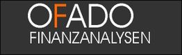 Schwarzes Logo mit der Aufschrift „OFADO FINANZANALYSEN“ in Weiß und Orange.