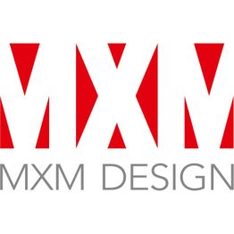 Textlogo "MXM DESIGN" in roten und grauen Großbuchstaben auf weißem Hintergrund.