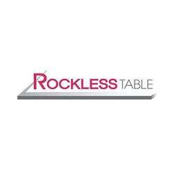 Logo of "Rockless Table" with red and black text on a stylized grey table graphic.