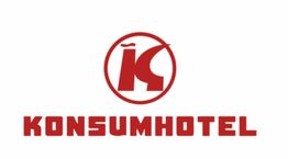Logo des Konsumhotels in Rot, mit stilisiertem "K" in einem kreisförmigen Rahmen.