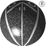 3D-Kugel mit grauem Katzen-Design und ©-Symbol oben rechts.