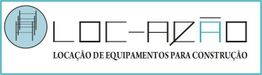 Logotipo da Loc-Azão com texto "Locação de Equipamentos para Construção" e ícone de andaime.
