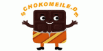Tanzende Schokoladentafel mit Gesicht und Schriftzug "SCHOKOMEILE.DE" darüber.
