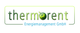 Logo von thermorent Energiemanagement GmbH mit grünem Blatt im Buchstaben "o".