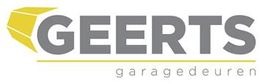 Logo van Geerts Garagedeuren met grijze tekst en een geel gestileerd deurontwerp.