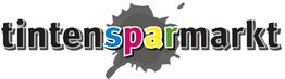 Logo mit Schriftzug "tintensparmarkt" auf grauem Tintenklecks.