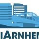Skyline van Arnhem met "TaxiArnhem.nl" tekst.