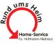 Logo mit rotem Pfeil: „Rund ums Heim“ und „Home-Service Fa. Hüttmann-Niehaus“.