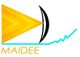 Logo con flecha amarilla y arco negro. Texto "MAIDEE" abajo con línea azul en zigzag.