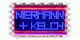 LED-Anzeige mit "Nermann + Kelch", umrahmt von roten Lichtern. Webadresse unten.