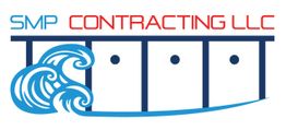 Logo of SMP Contracting LLC with waves and abstract bridge design.