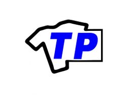 Logo mit blauem "TP" in einem Umriss, der an ein T-Shirt erinnert.