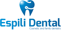 Logo of Espili Dental with a stylized tooth and tagline: "Cosmetic and family dentistry".