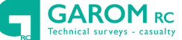 Logo de GAROM RC en azul, con el texto "Technical surveys - casualty".