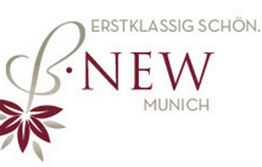 Logo mit der Aufschrift „Erstklassig schön. B·NEW Munich“ und stilisierter Blume.