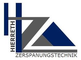Logo mit grauem und blauem Dreieck, Text: Hierreth Zerspanungstechnik.