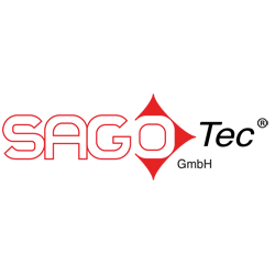 Logo von SAGO Tec GmbH mit stilisiertem rotem Diamant zwischen "SAGO" und "Tec".