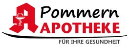 Logo der Pommern Apotheke mit rotem Apothekenzeichen und Slogan „FÜR IHRE GESUNDHEIT“.