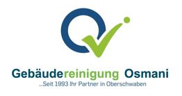 Logo der Gebäudereinigung Osmani, grün-blaues Design, seit 1993 in Oberschwaben tätig.