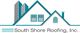 Logo of South Shore Roofing, Inc. with building and house outlines in teal and gray.