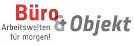 Text: "Büro & Objekt. Arbeitswelten für morgen!" in roten und grauen Buchstaben auf weißem Hintergrund.