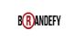 Logo with the word "BRANDEFY," using a red circle around "R."
