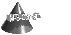 Silberner Kegel mit dem Text "MS-Concepts" auf weißem Hintergrund.