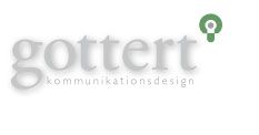 Logo mit Text "gottert kommunikationsdesign" und grünem grafischem Symbol oben rechts.