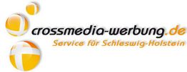 Logo von Crossmedia-Werbung.de, Service für Schleswig-Holstein mit orange-weißen Kugeln.