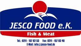Logo von Jesco Food e.K., Fish & Meat, in Blau und Rot. Kontakt: Telefon, Fax, E-Mail.