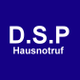 Weiße Schrift "D.S.P Hausnotruf" auf dunkelblauem Hintergrund.