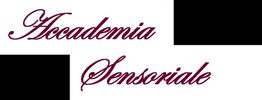 "Logo con testo 'Accademia Sensoriale' in corsivo bordeaux su sfondo bianco e nero."