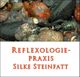 Steine in Wasser und Text: "Reflexologie-Praxis Silke Steinfatt" in roter Schrift.
