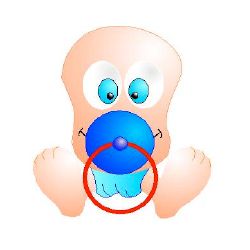 Dibujo de un pulpo con ojos azules y una pelota azul en la boca, sosteniendo un aro rojo.