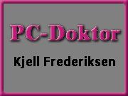 Textbild mit Schrift: "PC-Doktor" in Rosa und "Kjell Frederiksen" in Schwarz auf grauem Hintergrund.