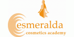 Logo der Esmeralda Cosmetics Academy mit stilisierter Figur in orangefarbenem Design.