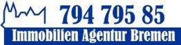Grafik mit Bremer Skyline, Telefonnummer 794 795 85, Text: Immobilien Agentur Bremen.