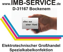 Hand hält Schild mit Text: "alles aus einer Hand". IMB-Service, Elektrogroßhandel, Spezialkabel.