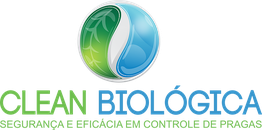 Logotipo Clean Biológica com folha e gotas, texto: "Segurança e Eficácia em Controle de Pragas".