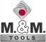 Logo von M&M Tools mit grauem Quadrat, rotem Punkt und schwarzer Schrift.