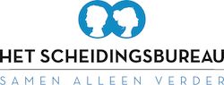 Logo met silhouetten van man en vrouw, tekst: "Het Scheidingsbureau, Samen Alleen Verder".
