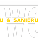 Logo mit Schriftzug "TWO Bau & Sanierung" in Weiß und Gelb auf schwarzem Hintergrund.